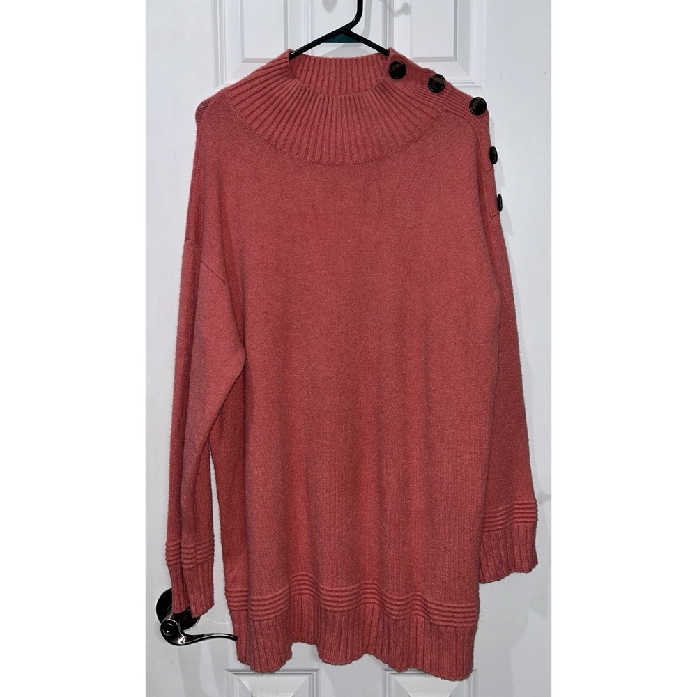 Anthropologie Margarita Button Shoulder Mockneck Tunic Sweater Size L Colorful